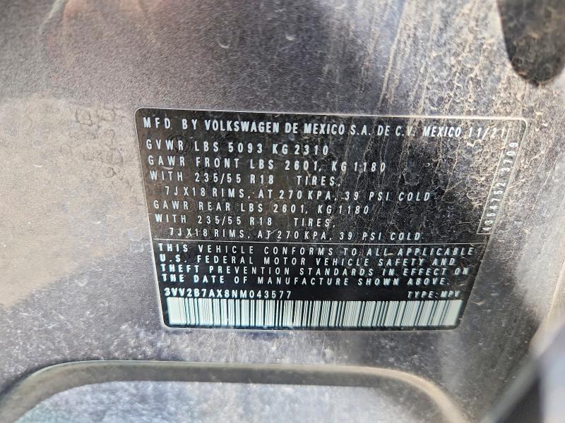 Продажа на аукционе авто 2022 Volkswagen Tiguan, vin: 3VV2B7AX8NM043577, номер лота: 57747006