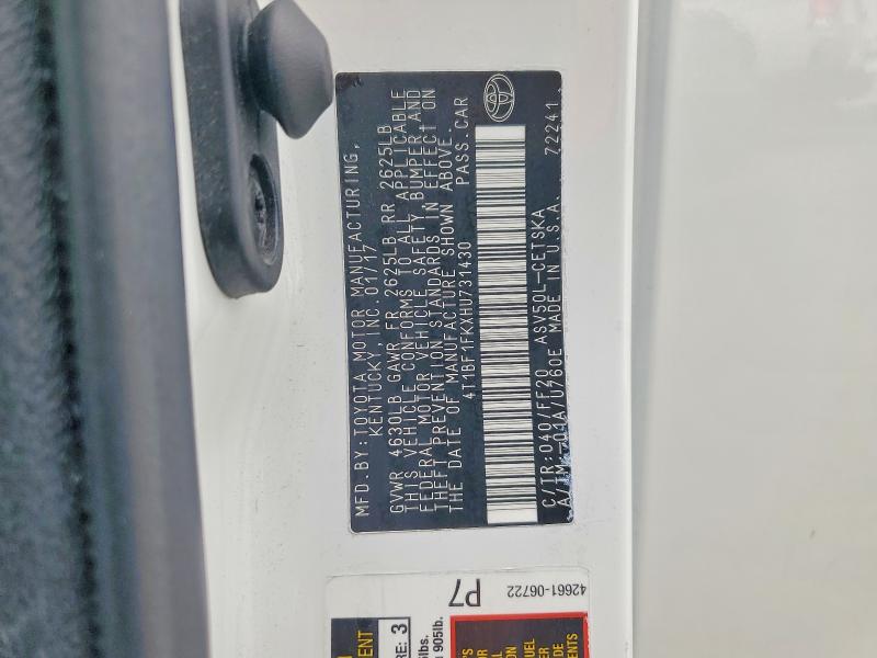 2017 Toyota Camry მანქანა იყიდება აუქციონზე, vin: 4T1BF1FKXHU731430, აუქციონის ნომერი: 56317126