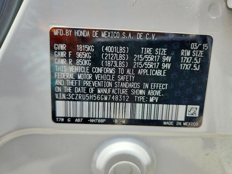 59226916 :رقم المزاد ، 3CZRU5H56GM748312 vin ، 2016 Honda Hr-v مزاد بيع