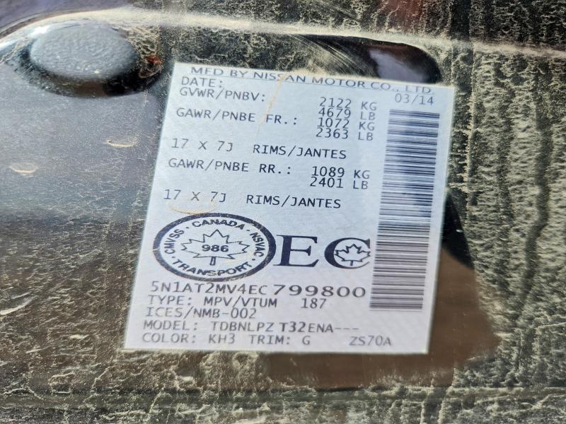 Aukcja sprzedaży 2014 Nissan Rogue, vin: 5N1AT2MV4EC799800, numer aukcji: 57362246