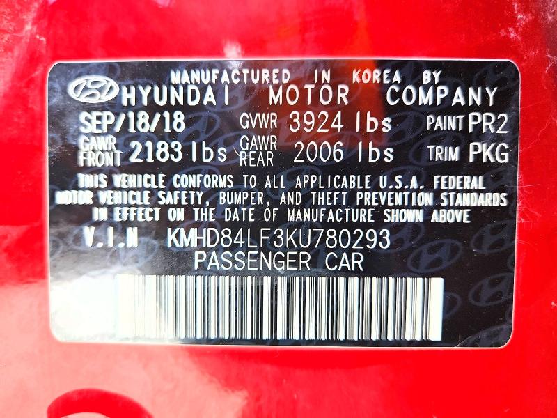 55446576 :رقم المزاد ، KMHD84LF3KU780293 vin ، 2019 Hyundai Elantra مزاد بيع