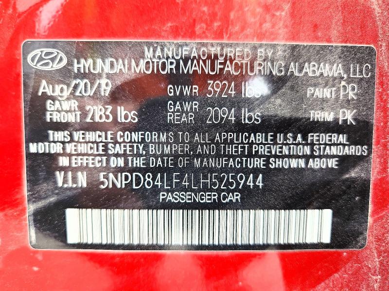 Продаж на аукціоні авто 2020 Hyundai Elantra, vin: 5NPD84LF4LH525944, номер лоту: 58607726