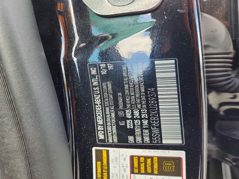 56088476 :رقم المزاد ، 55SWF6EB2KU289374 vin ، 2019 Mercedes-benz C مزاد بيع