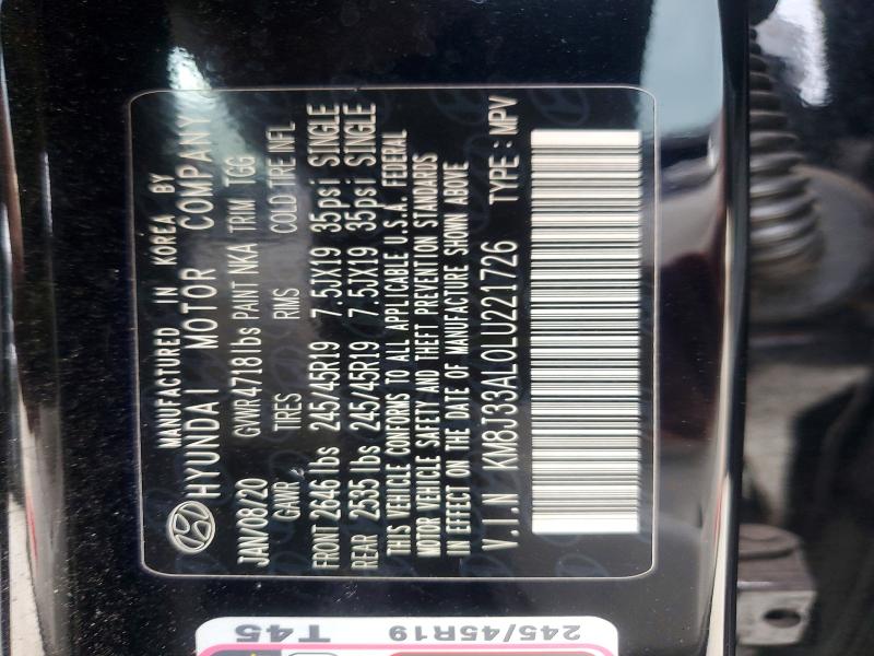 Продаж на аукціоні авто 2020 Hyundai Tucson, vin: KM8J33AL0LU221726, номер лоту: 54814926