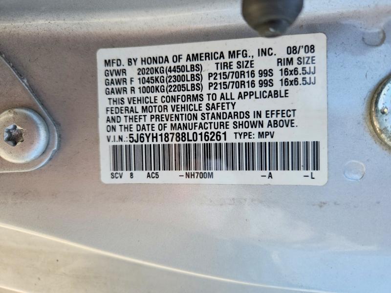 2008 Honda Element მანქანა იყიდება აუქციონზე, vin: 5J6YH18788L016261, აუქციონის ნომერი: 59353266