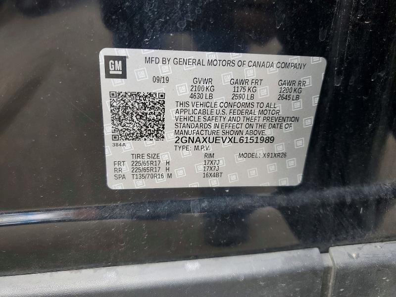 Продаж на аукціоні авто 2020 Chevrolet Equinox, vin: 2GNAXUEVXL6151989, номер лоту: 55772456