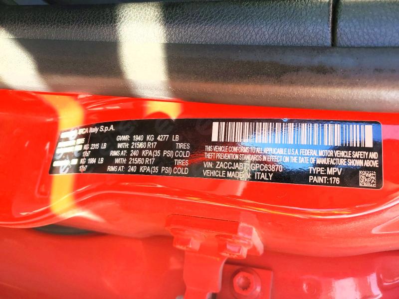 Продажа на аукционе авто 2016 Jeep Renegade, vin: ZACCJABT1GPC63870, номер лота: 55953676