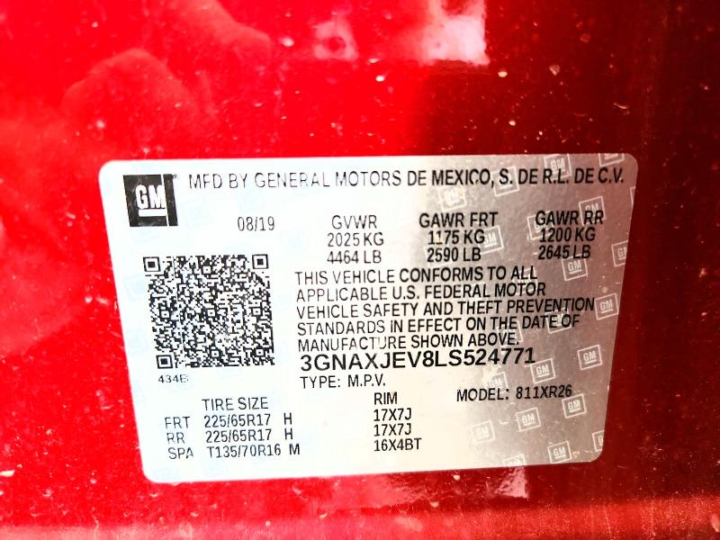 Продажа на аукционе авто 2020 Chevrolet Equinox, vin: 3GNAXJEV8LS524771, номер лота: 85985915