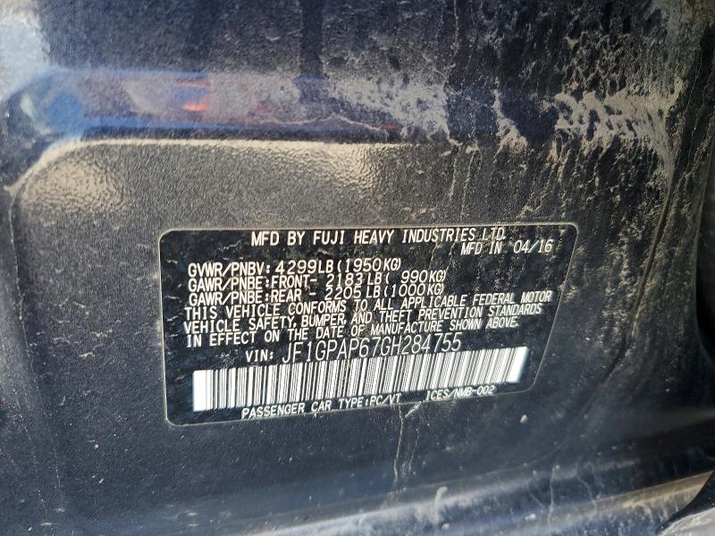 Продаж на аукціоні авто 2016 Subaru Impreza, vin: JF1GPAP67GH284755, номер лоту: 57321616