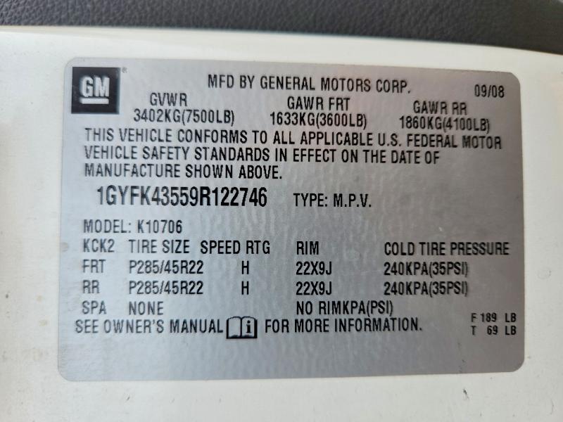 58327856 :رقم المزاد ، 1GYFK43559R122746 vin ، 2009 Cadillac Escalade مزاد بيع
