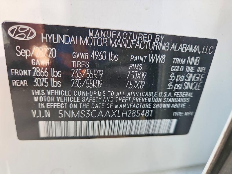 Продаж на аукціоні авто 2020 Hyundai Santa Fe, vin: 5NMS3CAAXLH285481, номер лоту: 57904256