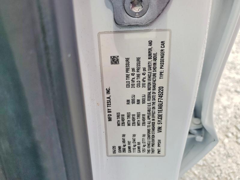 55367036 :رقم المزاد ، 5YJ3E1EA6LF745220 vin ، 2020 Tesla Model 3 مزاد بيع