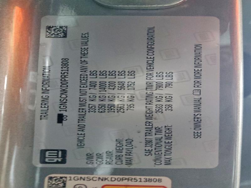 2023 Chevrolet Tahoe მანქანა იყიდება აუქციონზე, vin: 1GNSCNKD0PR513808, აუქციონის ნომერი: 56123836