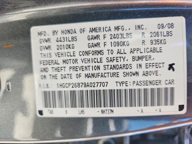 55401906 :رقم المزاد ، 1HGCP26879A027707 vin ، 2009 Honda Accord مزاد بيع