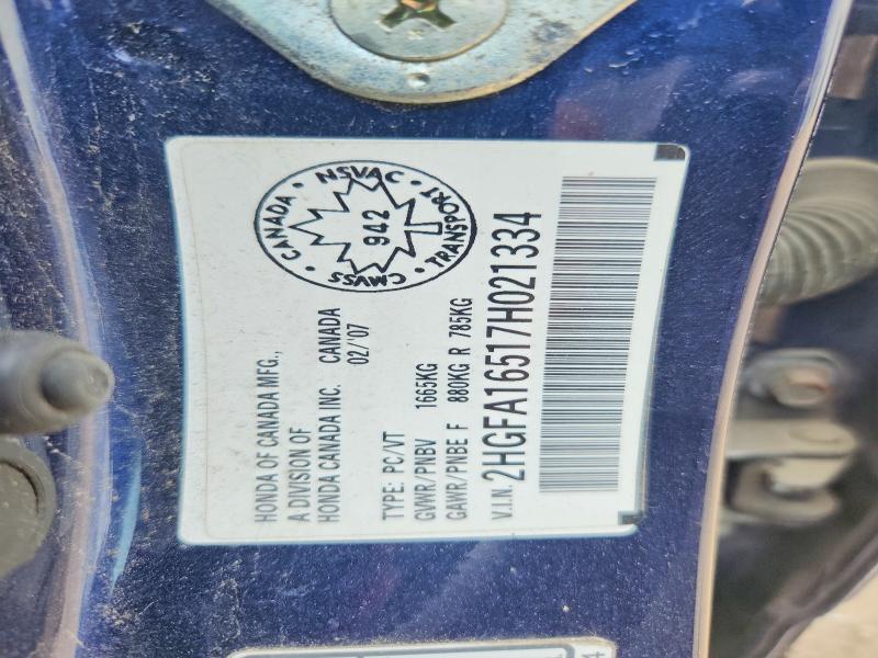 55585426 :رقم المزاد ، 2HGFA16517H021334 vin ، 2007 Honda Civic مزاد بيع