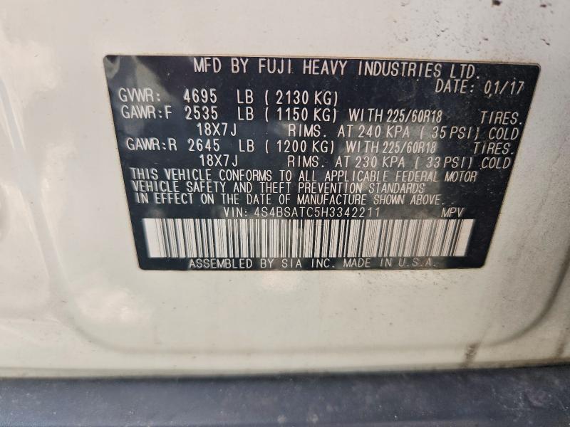 2017 Subaru Outback მანქანა იყიდება აუქციონზე, vin: 4S4BSATC5H3342211, აუქციონის ნომერი: 57429606