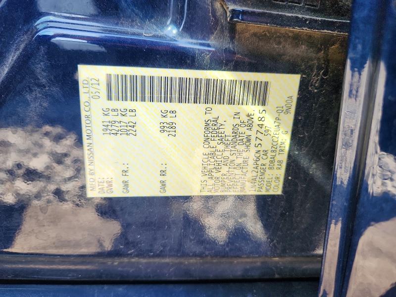 2012 Nissan Altima მანქანა იყიდება აუქციონზე, vin: 1N4AL2AP6CN577485, აუქციონის ნომერი: 56078436