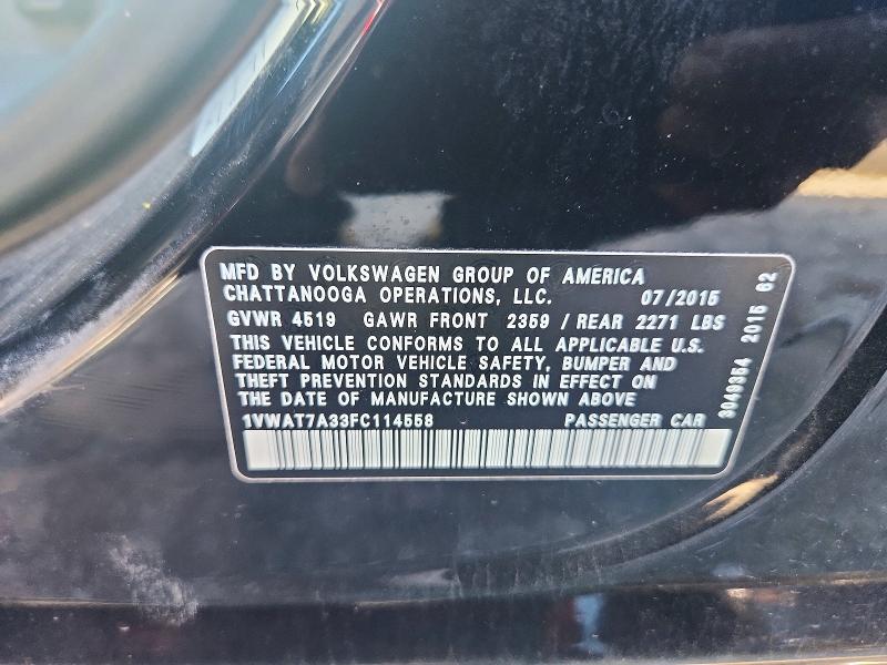 57812836 :رقم المزاد ، 1VWAT7A33FC114558 vin ، 2015 Volkswagen Passat مزاد بيع