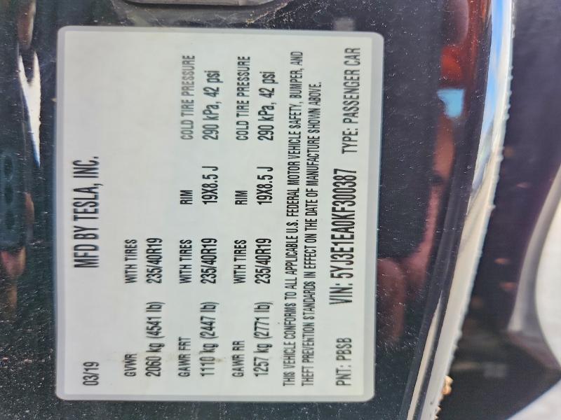 Продажа на аукционе авто 2019 Tesla Model 3, vin: 5YJ3E1EA0KF300387, номер лота: 57587726