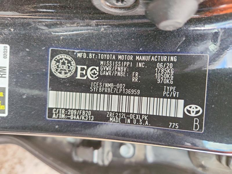 Aukcja sprzedaży 2020 Toyota Corolla, vin: 5YFBPRBE7LP136959, numer aukcji: 58273096