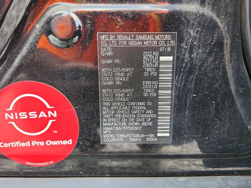 56980636 :رقم المزاد ، KNMAT2MV7FP583907 vin ، 2015 Nissan Rogue مزاد بيع