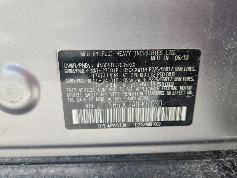 Aukcja sprzedaży 2010 Subaru Forester, vin: JF2SH6DC2AH901030, numer aukcji: 56580976