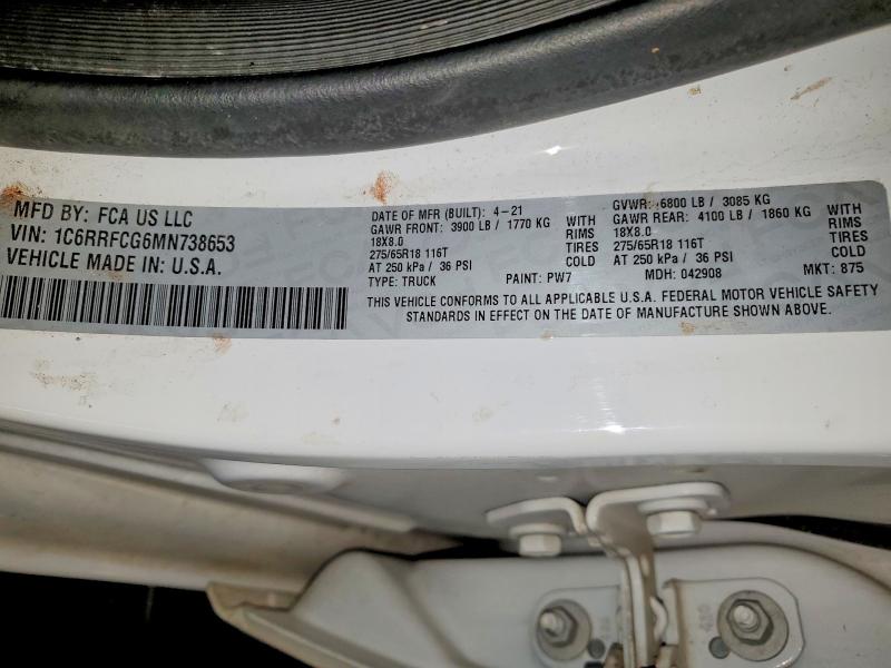 55901726 :رقم المزاد ، 1C6RRFCG6MN738653 vin ، 2021 Ram 1500 مزاد بيع
