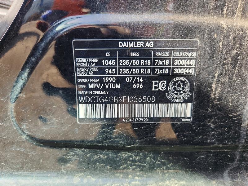 2015 Mercedes-benz Gla მანქანა იყიდება აუქციონზე, vin: WDCTG4GBXFJ036508, აუქციონის ნომერი: 55823206