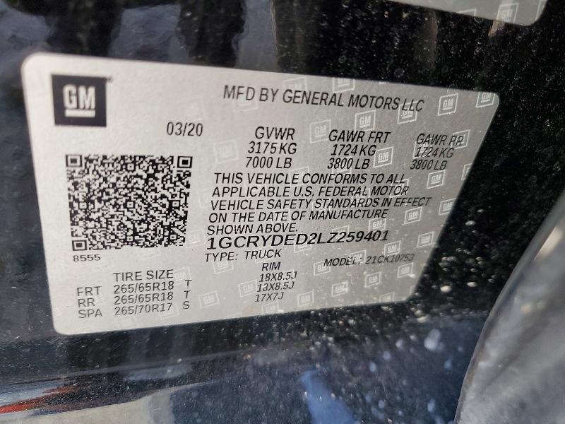 Aukcja sprzedaży 2020 Chevrolet Silverado, vin: 1GCRYDED2LZ259401, numer aukcji: 57731856