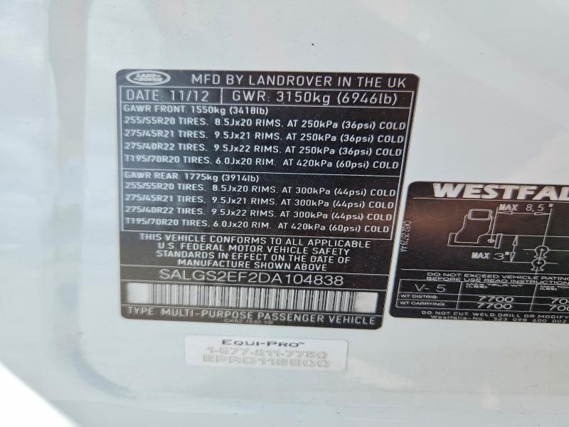 Продажа на аукционе авто 2013 Land Rover Range Rover, vin: SALGS2EF2DA104838, номер лота: 58486666
