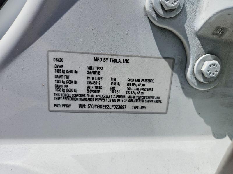 2020 Tesla Model Y მანქანა იყიდება აუქციონზე, vin: 5YJYGDEE2LF023697, აუქციონის ნომერი: 57267946