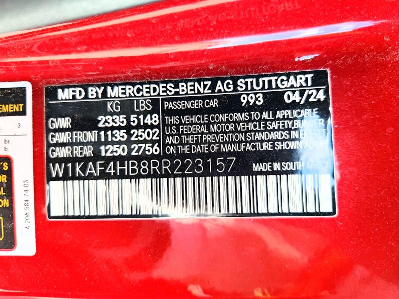 Aukcja sprzedaży 2024 Mercedes-benz C, vin: W1KAF4HB8RR223157, numer aukcji: 55419016