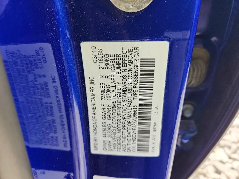 Продажа на аукционе авто 2019 Honda Accord, vin: 1HGCV1F32KA065615, номер лота: 58821816