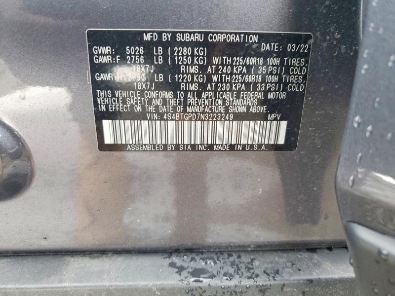 Продаж на аукціоні авто 2022 Subaru Outback, vin: 4S4BTGPD7N3223249, номер лоту: 56936656