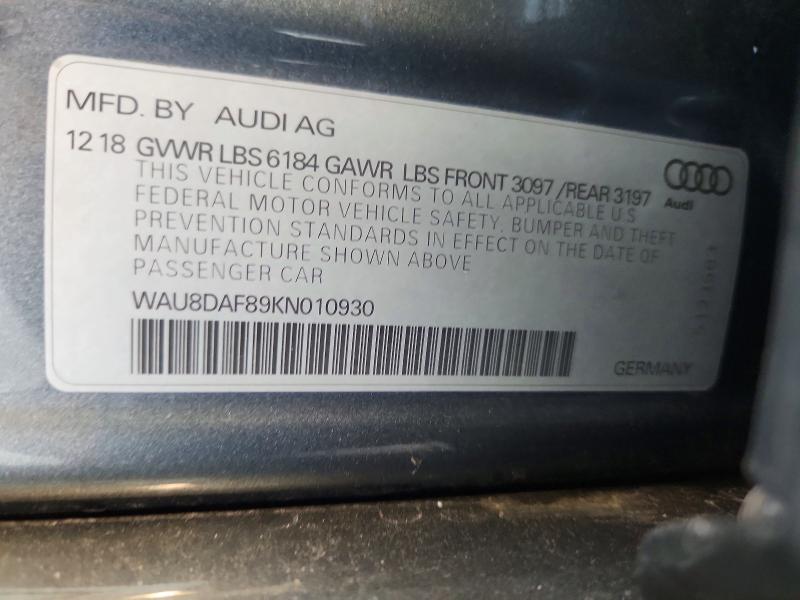 Продажа на аукционе авто 2019 Audi A8, vin: WAU8DAF89KN010930, номер лота: 54680926