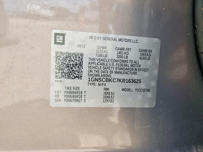 Продажа на аукционе авто 2019 Chevrolet Tahoe, vin: 1GNSCBKC7KR163625, номер лота: 58196216