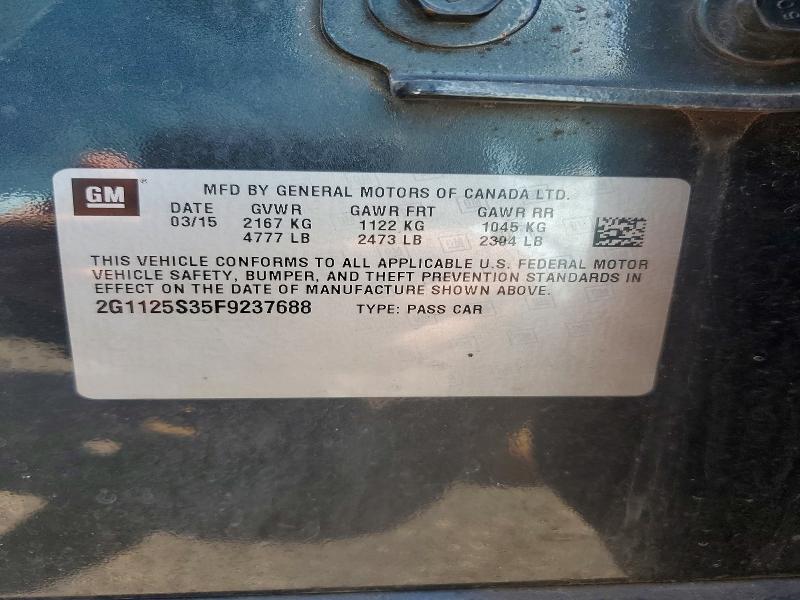 57766276 :رقم المزاد ، 2G1125S35F9237688 vin ، 2015 Chevrolet Impala مزاد بيع