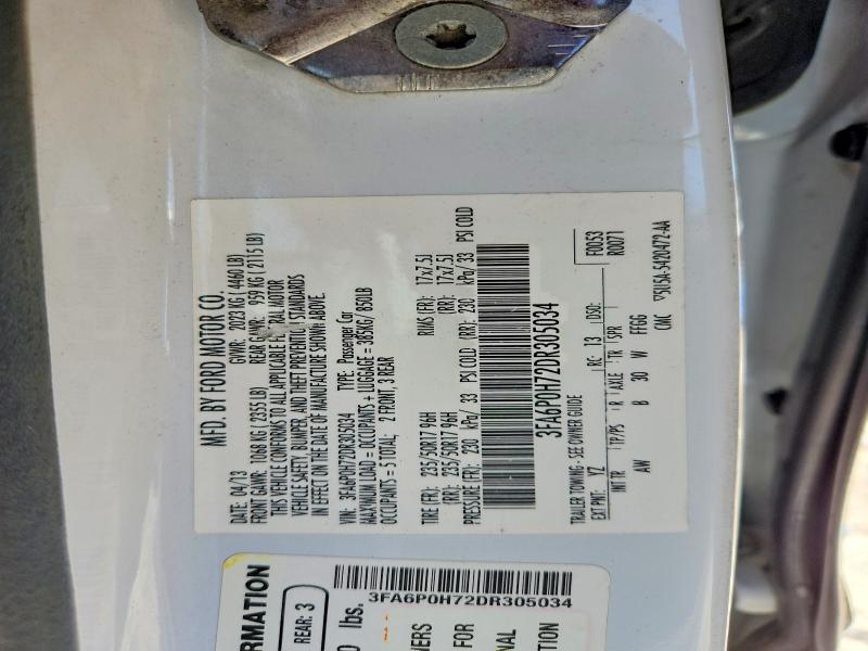 2013 Ford Fusion მანქანა იყიდება აუქციონზე, vin: 3FA6P0H72DR305034, აუქციონის ნომერი: 56290816