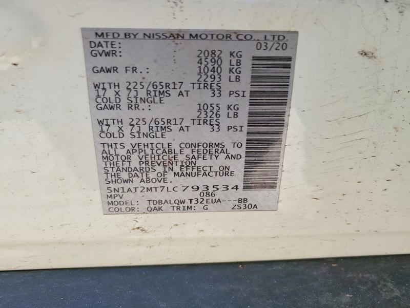 55557066 :رقم المزاد ، 5N1AT2MT7LC793534 vin ، 2020 Nissan Rogue مزاد بيع