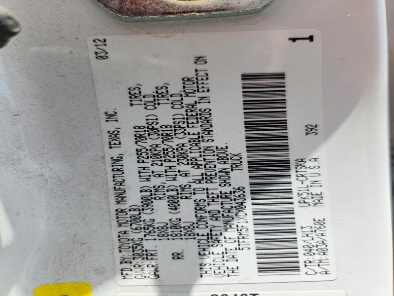 2012 Toyota Tundra მანქანა იყიდება აუქციონზე, vin: 5TFRM5F1XCX043636, აუქციონის ნომერი: 59172546