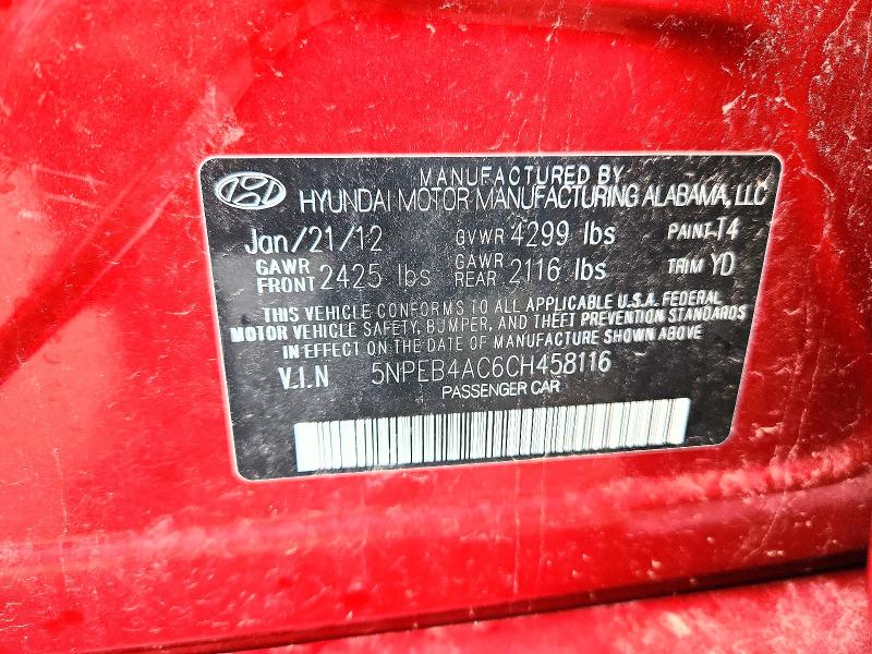 Продаж на аукціоні авто 2012 Hyundai Sonata/gl/, vin: 5NPEB4AC6CH458116, номер лоту: 56586066