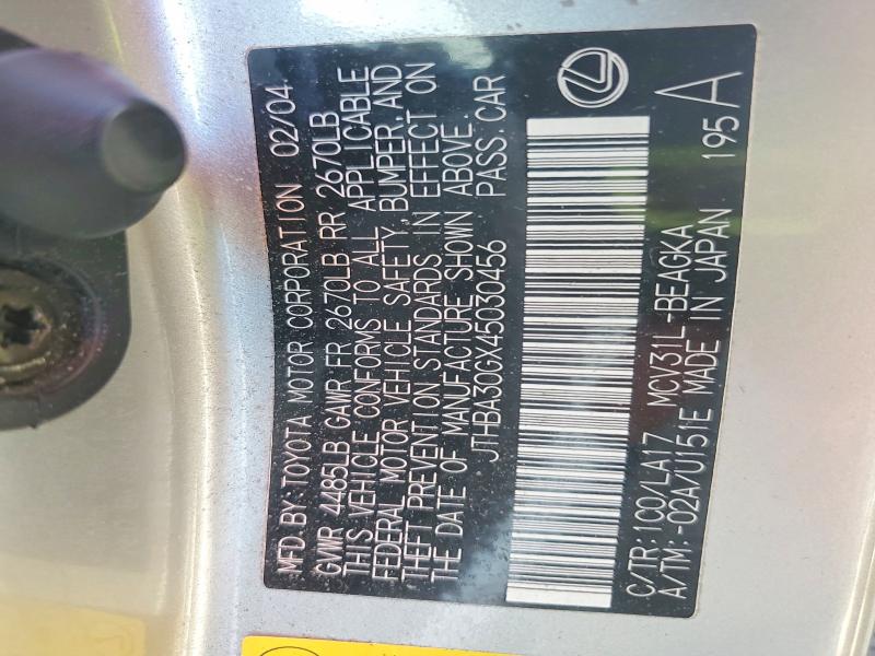 57062416 :رقم المزاد ، JTHBA30GX45030456 vin ، 2004 Lexus Es مزاد بيع