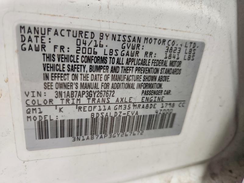59243836 :رقم المزاد ، 3N1AB7AP3GY267672 vin ، 2016 Nissan Sentra مزاد بيع