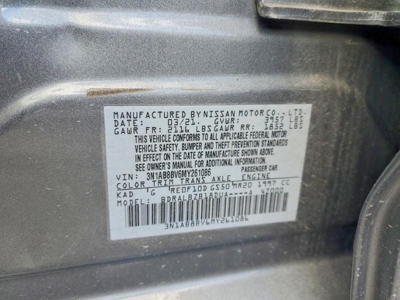 Продаж на аукціоні авто 2021 Nissan Sentra, vin: 3N1AB8BV6MY261086, номер лоту: 56834306