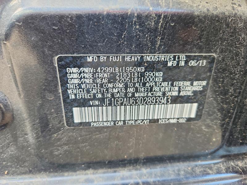 2013 Subaru Impreza მანქანა იყიდება აუქციონზე, vin: JF1GPAU63D2893943, აუქციონის ნომერი: 58912546
