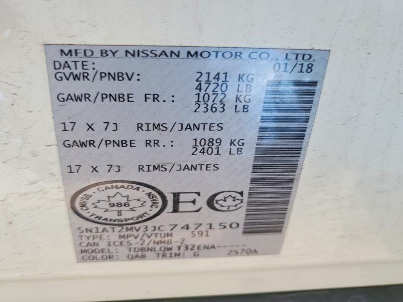Aukcja sprzedaży 2018 Nissan Rogue, vin: 5N1AT2MV3JC747150, numer aukcji: 55915306