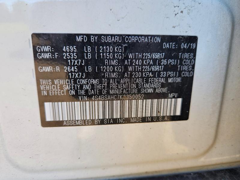Продажа на аукционе авто 2019 Subaru Outback, vin: 4S4BSAHC7K3350052, номер лота: 51136916