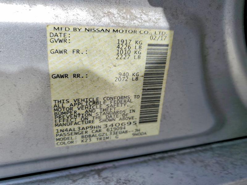 Продаж на аукціоні авто 2017 Nissan Altima, vin: 1N4AL3AP9HN340695, номер лоту: 55625866