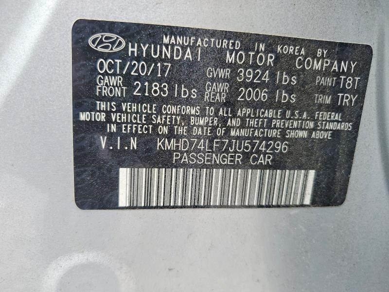 2018 Hyundai Elantra მანქანა იყიდება აუქციონზე, vin: KMHD74LF7JU574296, აუქციონის ნომერი: 56800866