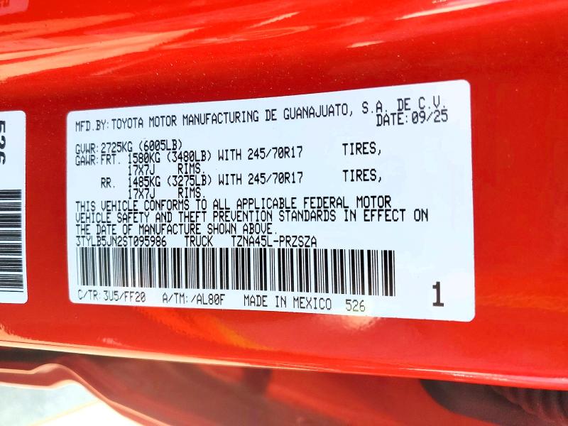 56860976 :رقم المزاد ، 3TYLB5JN2ST095986 vin ، 2025 Toyota Tacoma مزاد بيع